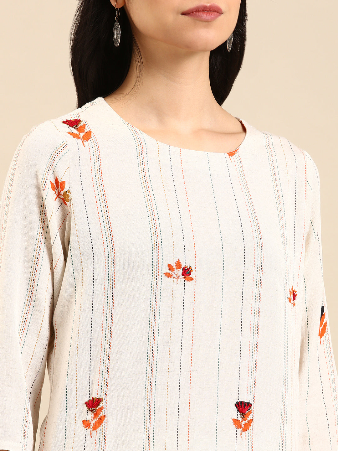 Women's White Striped Kurta Set