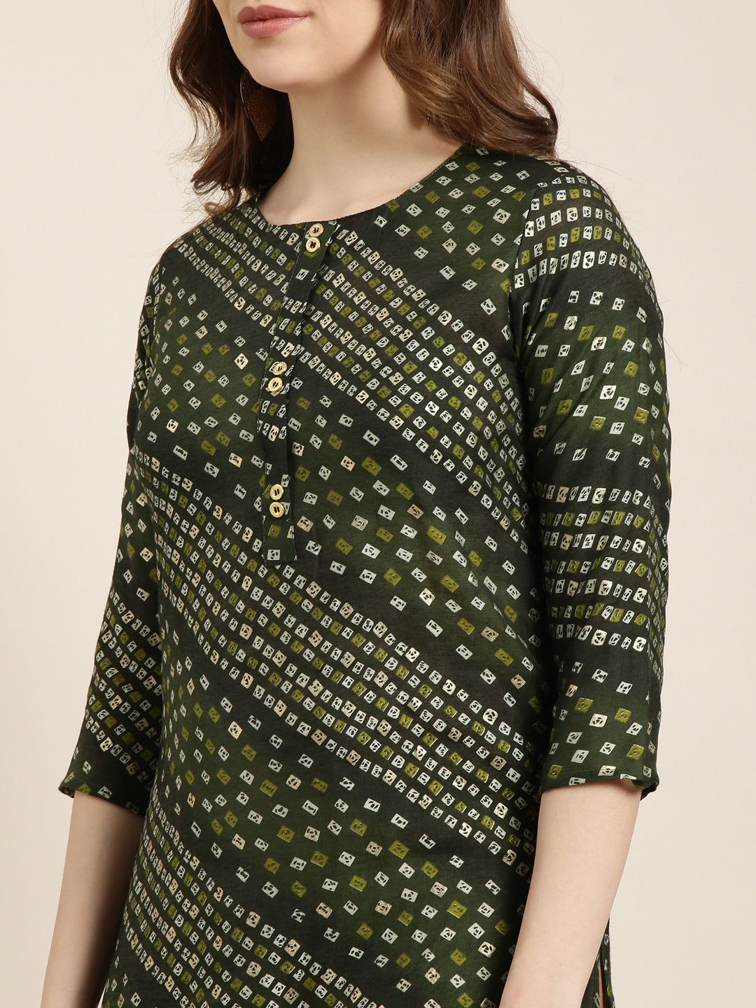 Women Straight Green Bandhani Kurta