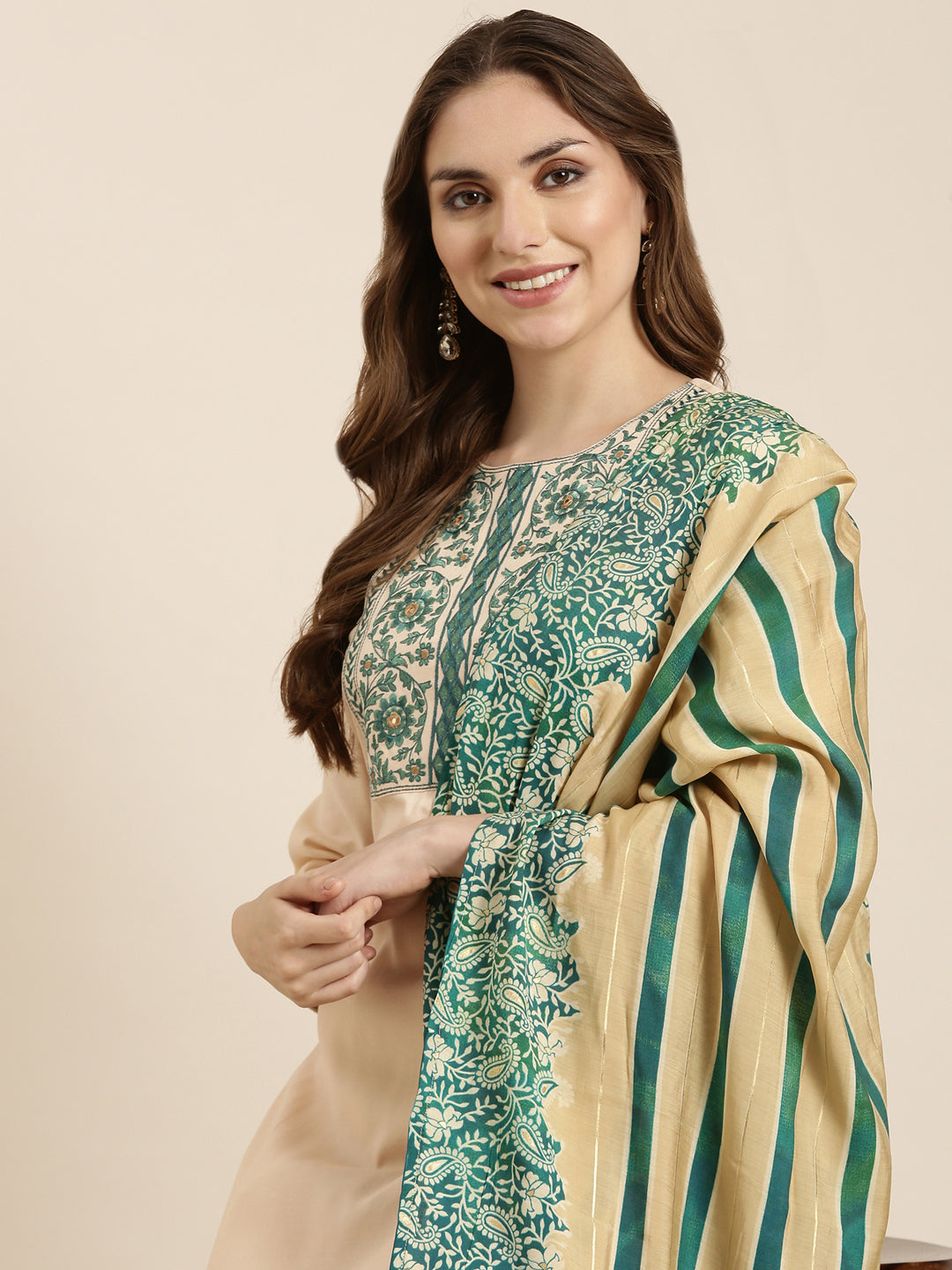 Women Straight Peach Solid Kurta and Patiala Set Comes With Dupatta