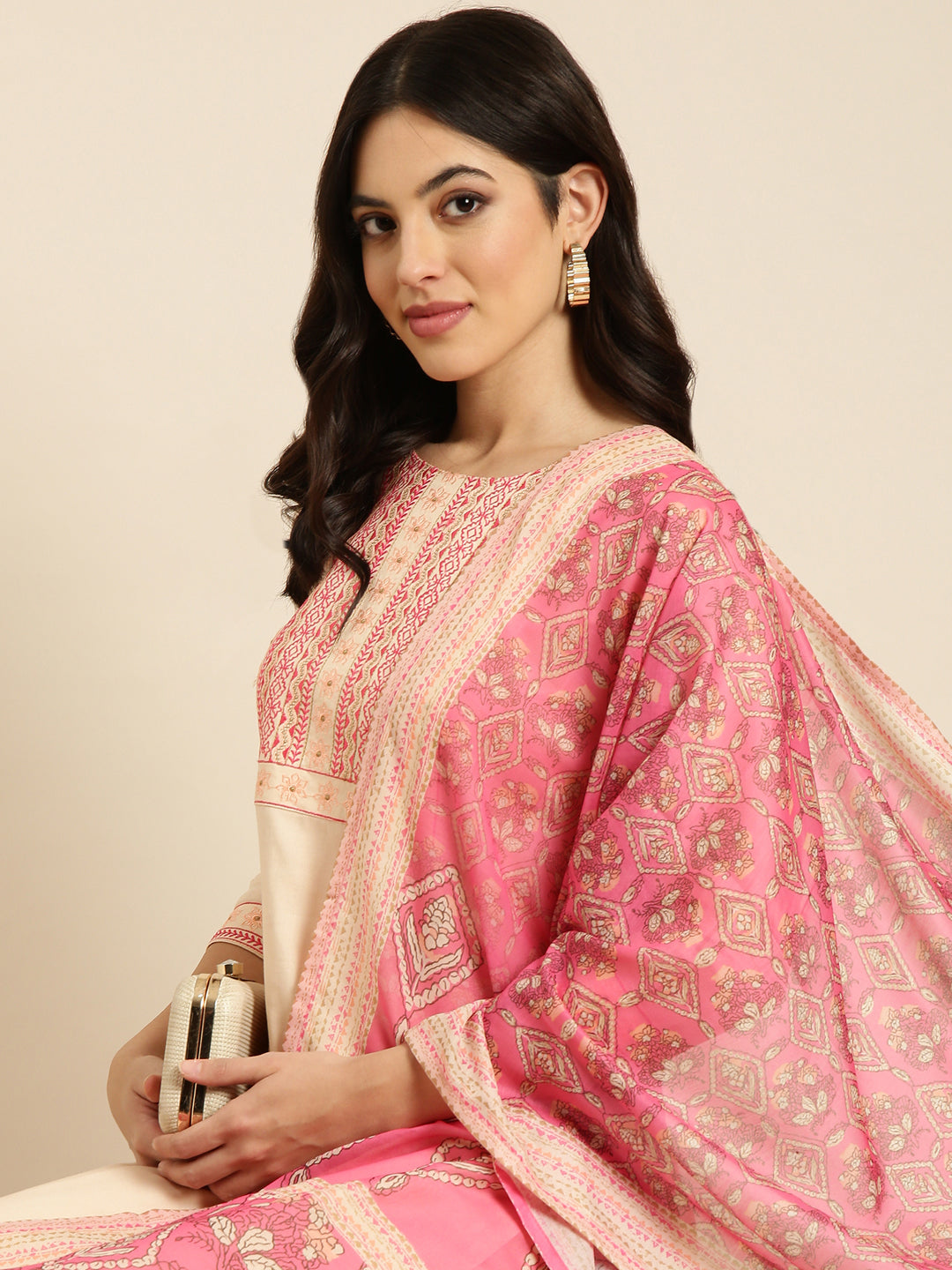 Women Straight Peach Solid Kurta and Patiala Set Comes With Dupatta