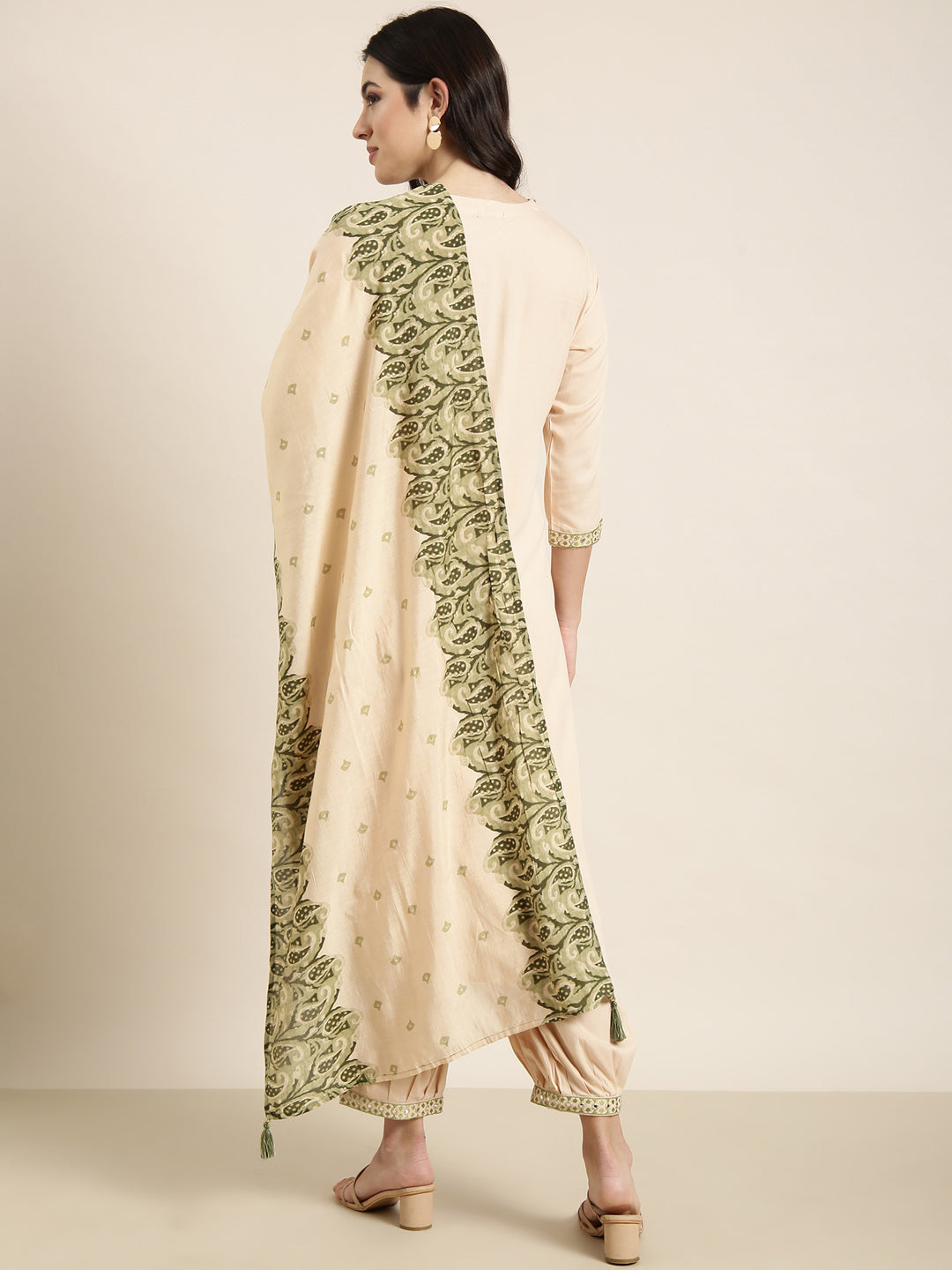 Women Straight Beige Solid Kurta and Patiala Set Comes With Dupatta