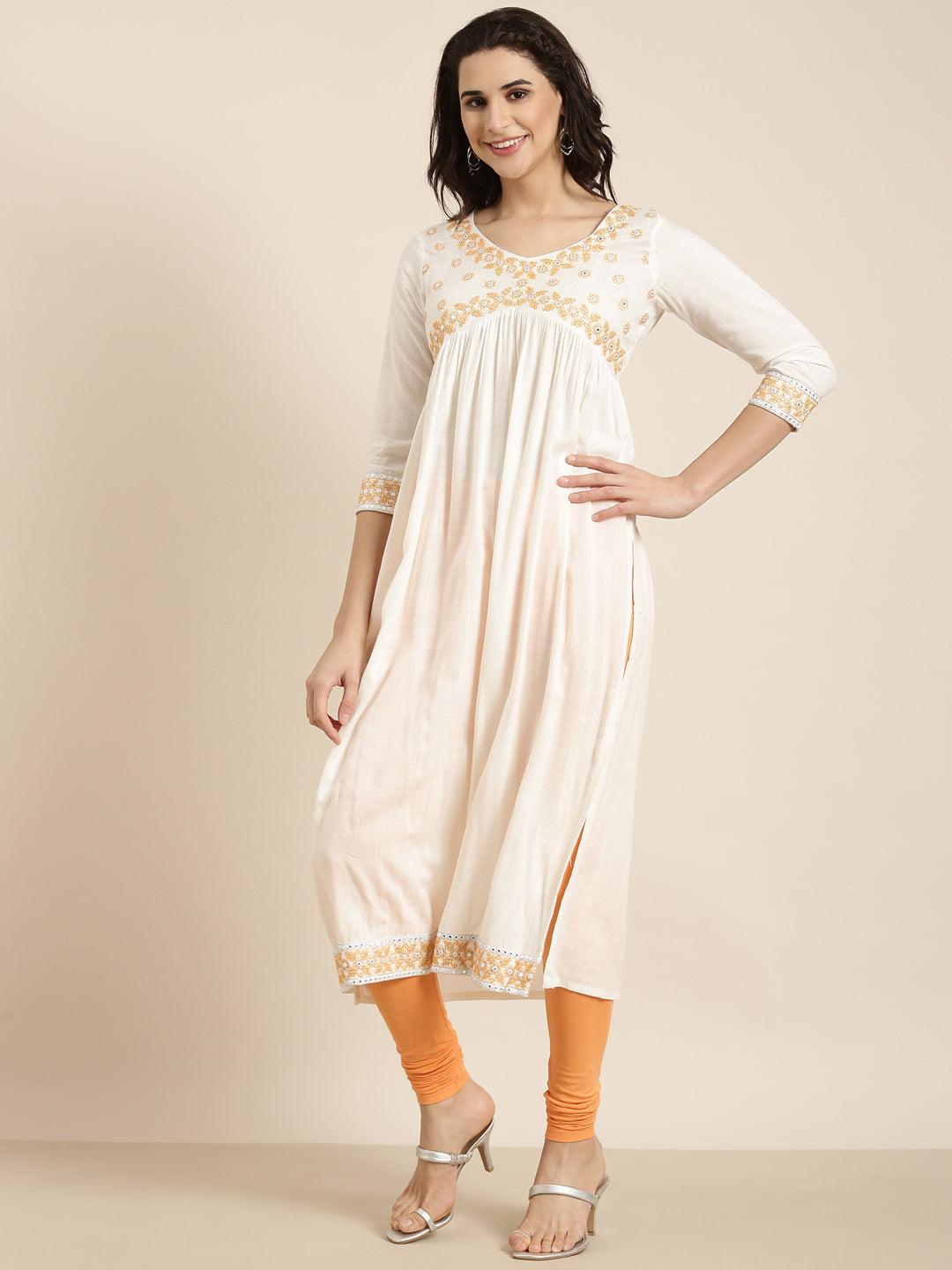 Women Straight Off White Solid Kurta Comes with Dupatta