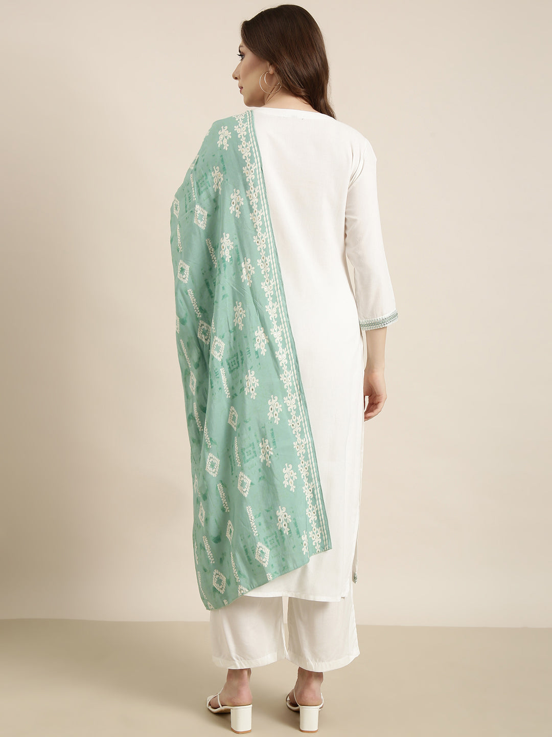 Women Straight White Solid Kurta and Trousers Set Comes With Dupatta