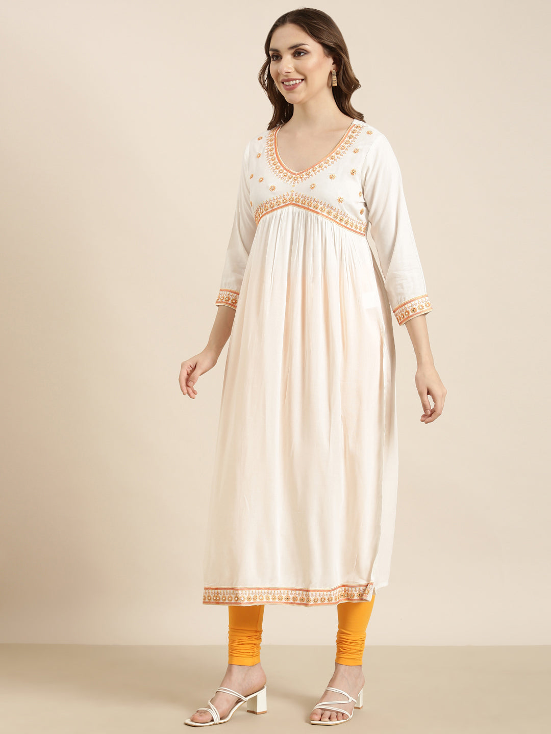 Women Straight Off White Solid Kurta Comes with Dupatta