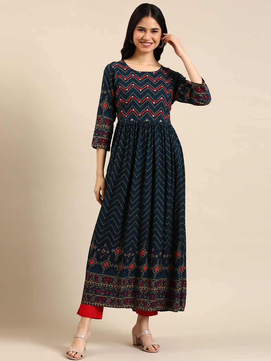 Women's Blue Printed Anarkali Kurta