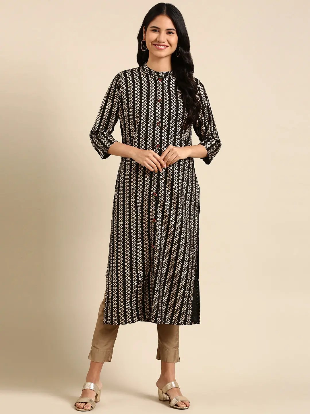 Women's Black Printed Straight Kurta