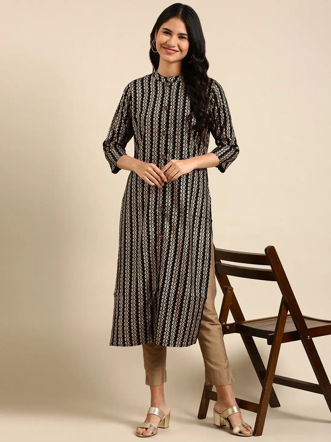 Women's Black Printed Straight Kurta
