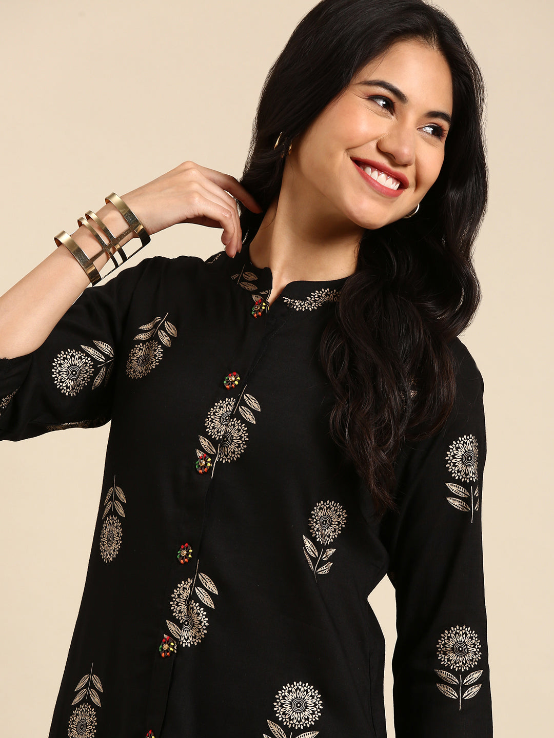 Women's Black Printed Straight Kurta