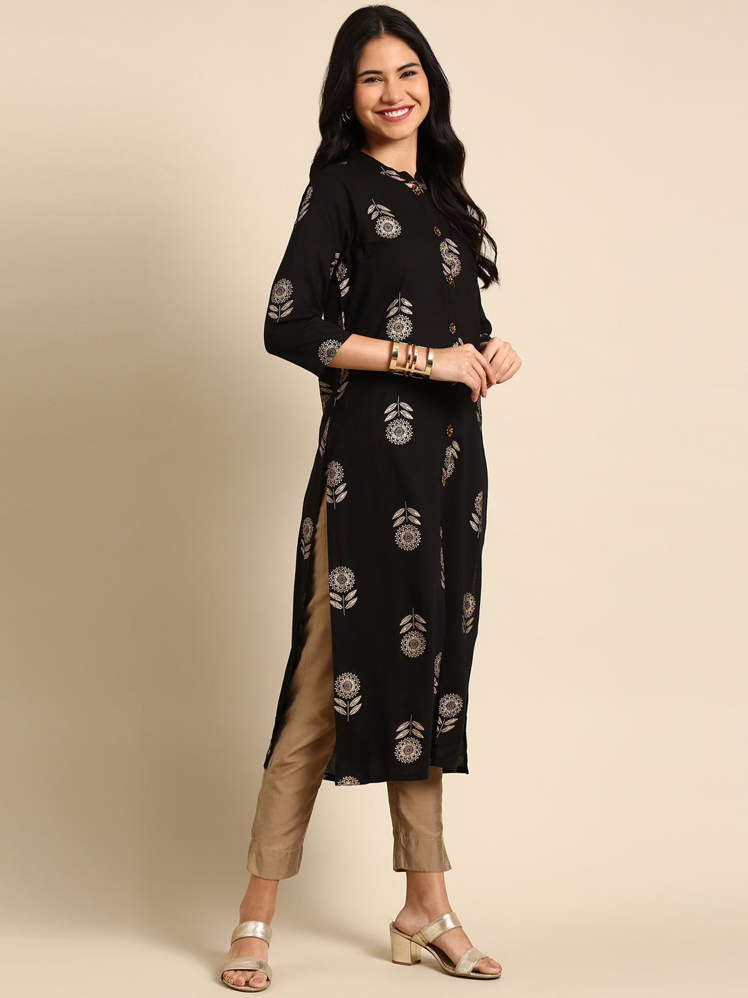 Women's Black Printed Straight Kurta