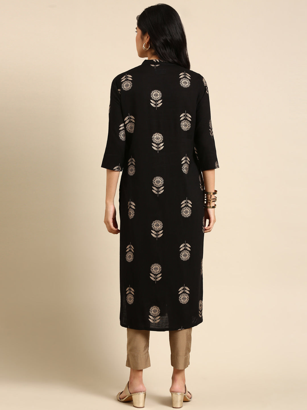 Women's Black Printed Straight Kurta