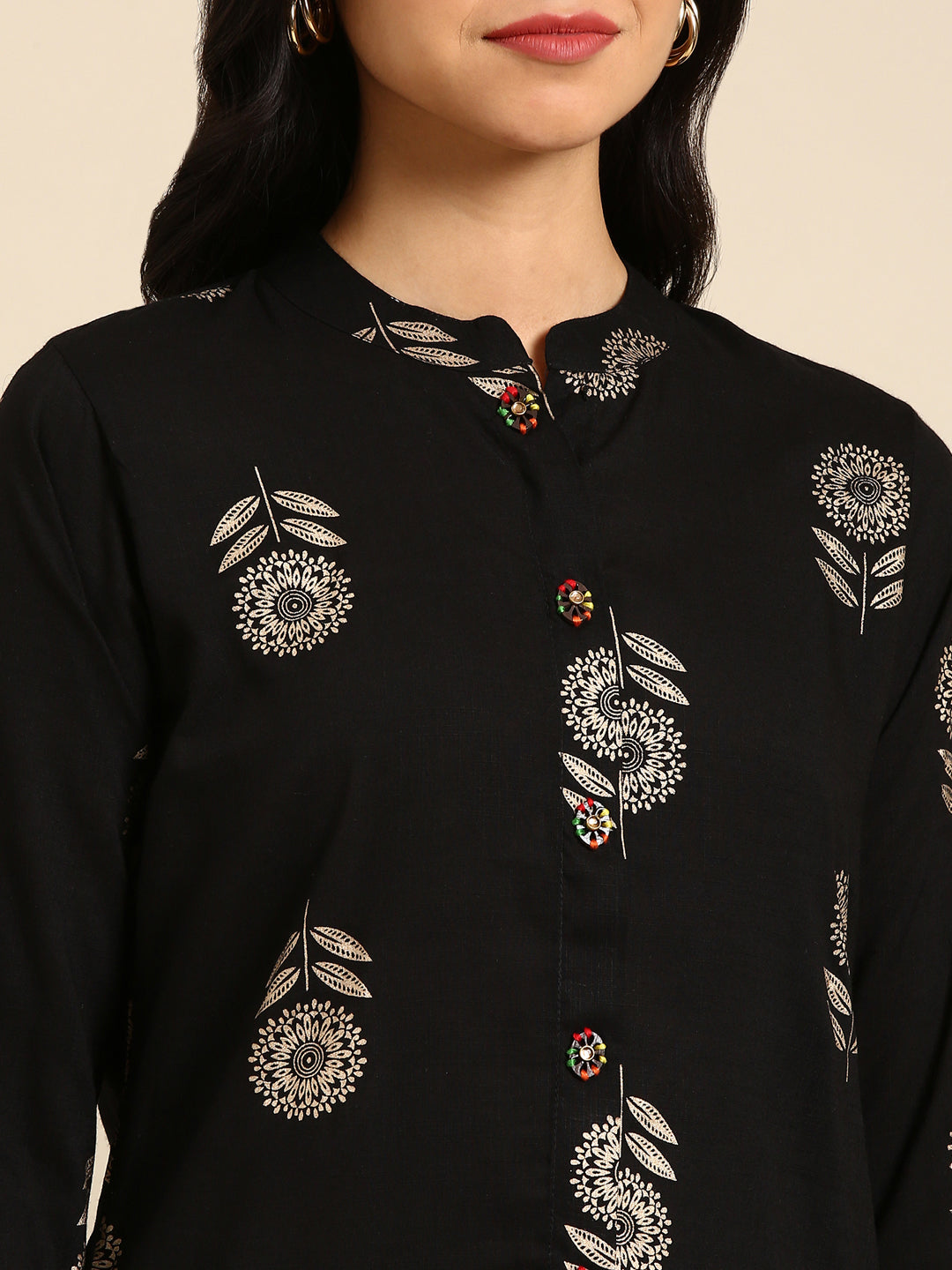 Women's Black Printed Straight Kurta