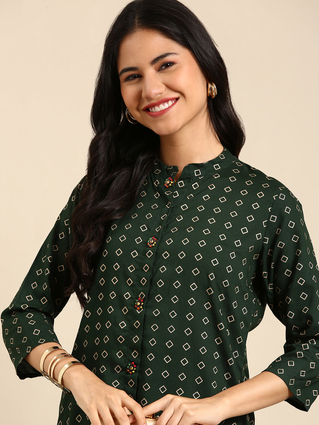 Women's Green Printed Straight Kurta