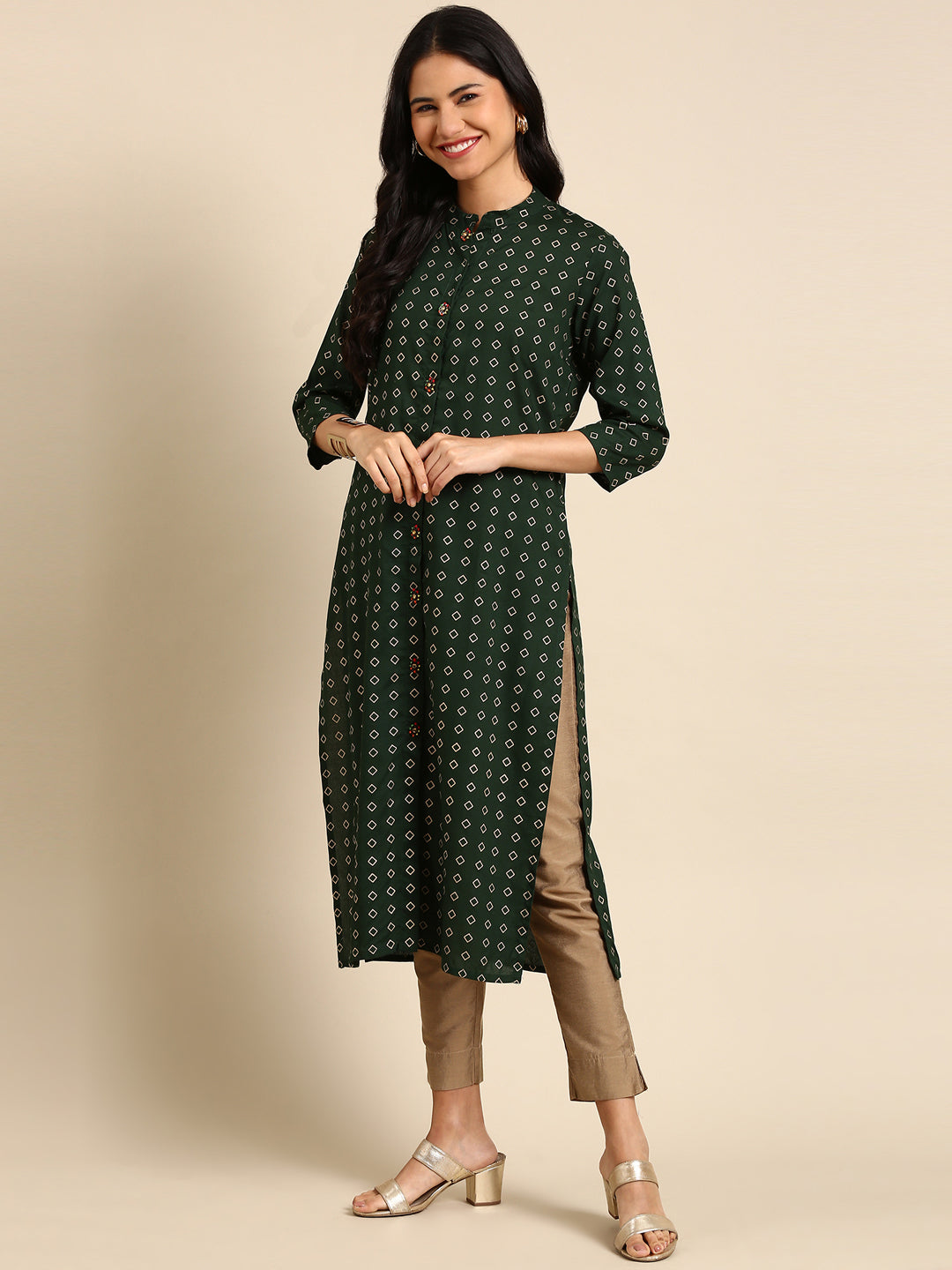 Women's Green Printed Straight Kurta