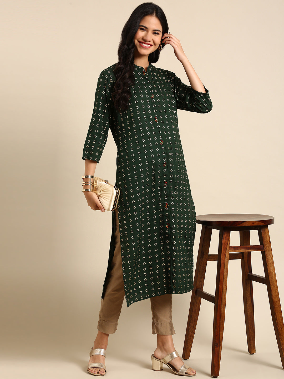 Women's Green Printed Straight Kurta