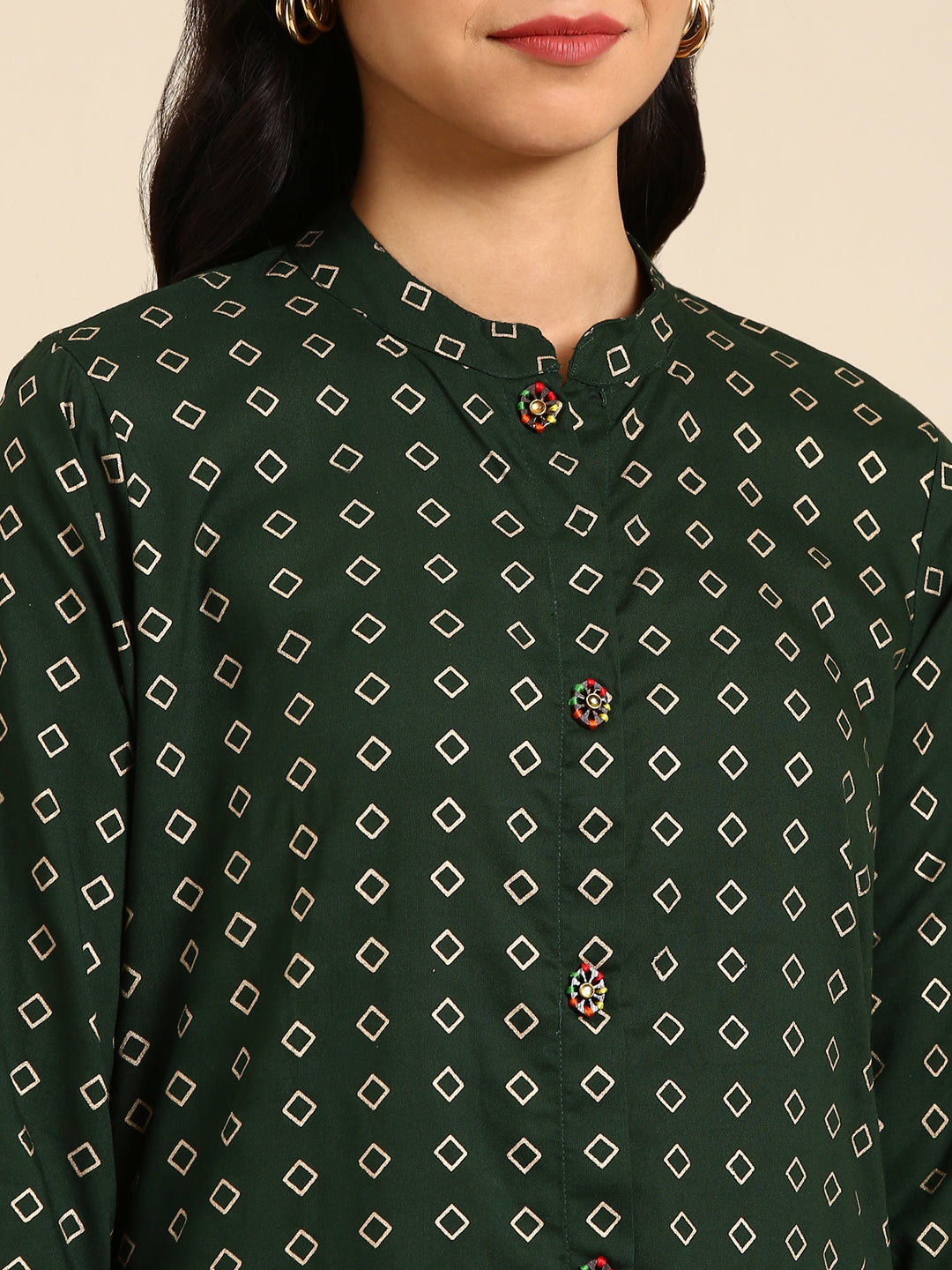 Women's Green Printed Straight Kurta