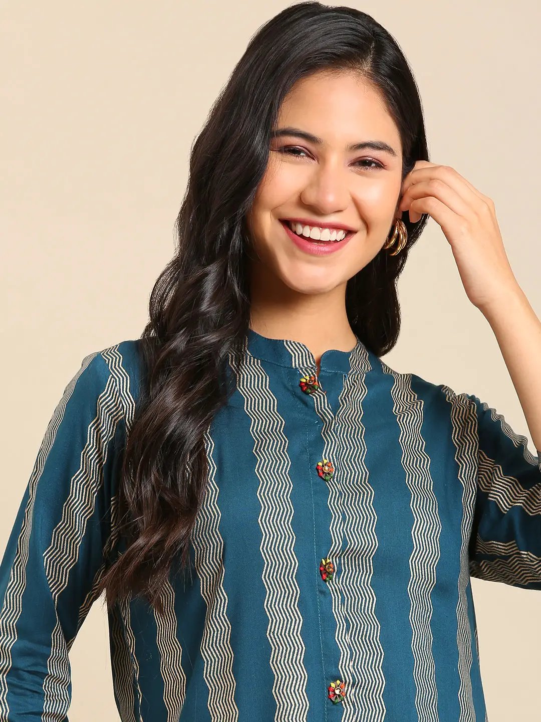 Women's Teal Embellished Straight Kurta