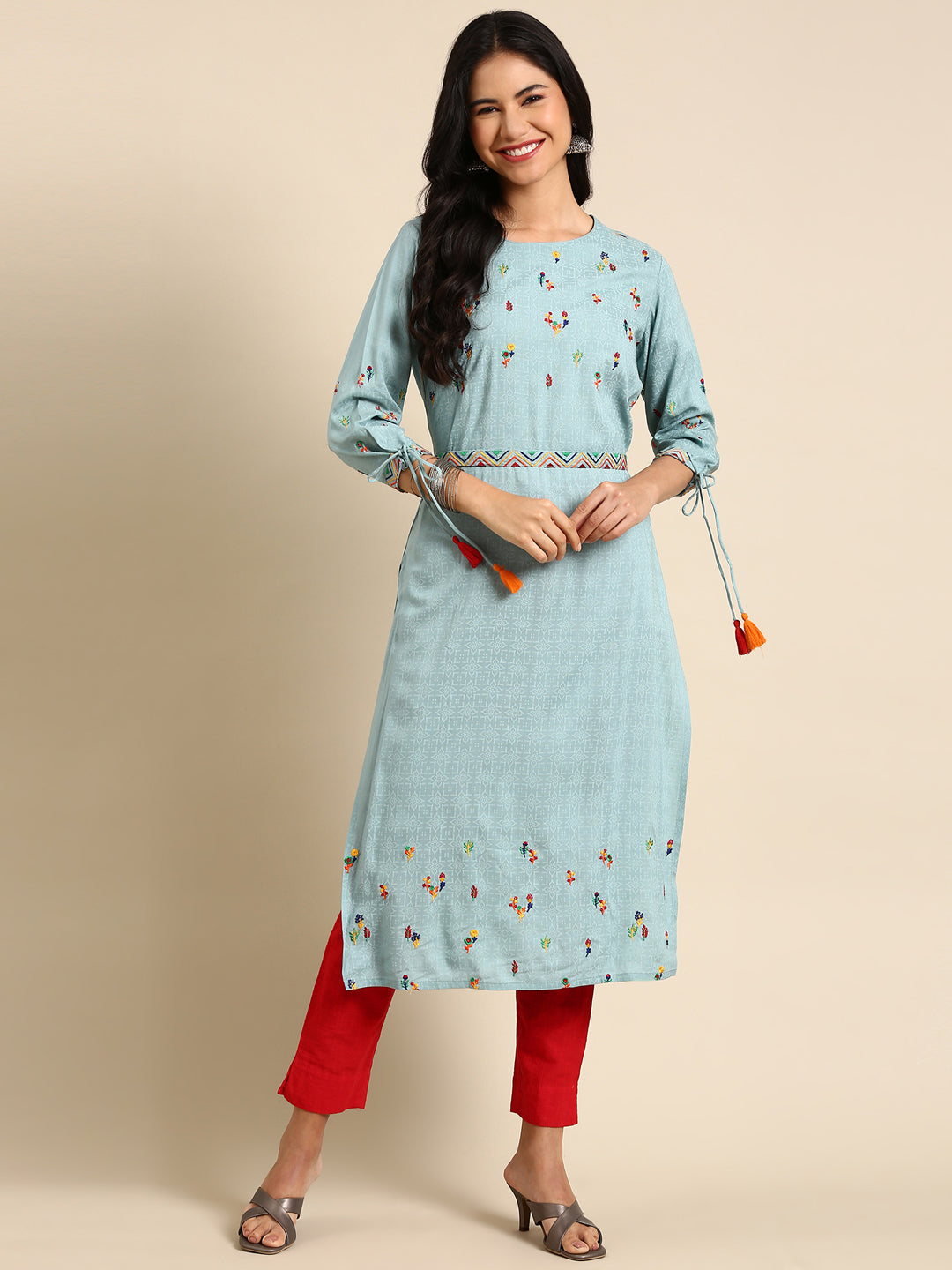 Women's Turquoise Blue Printed Straight Kurta