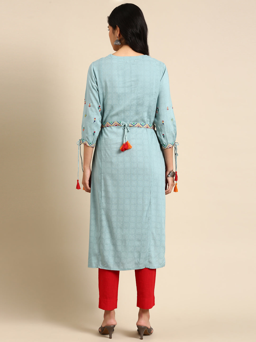 Women's Turquoise Blue Printed Straight Kurta