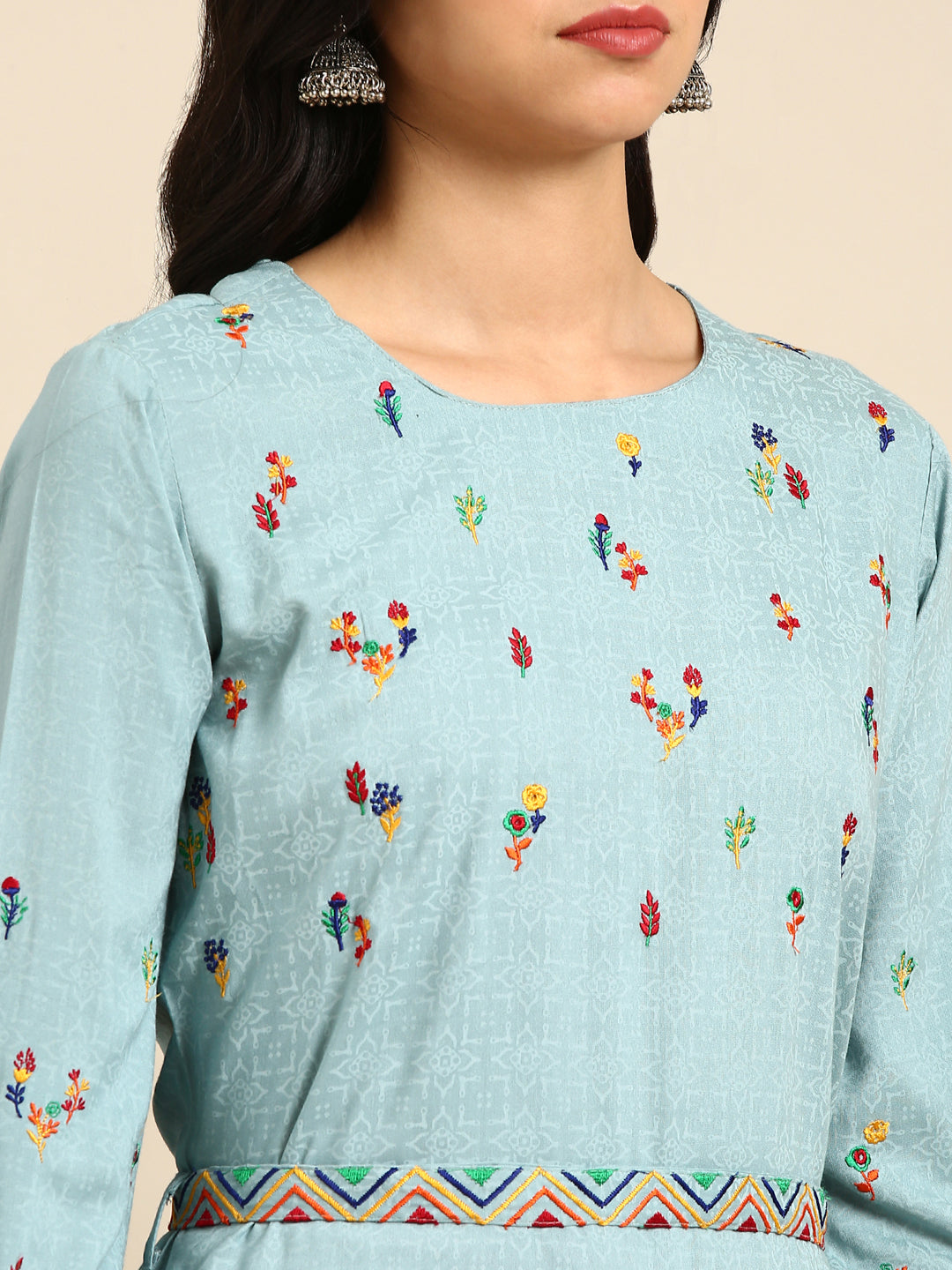 Women's Turquoise Blue Printed Straight Kurta