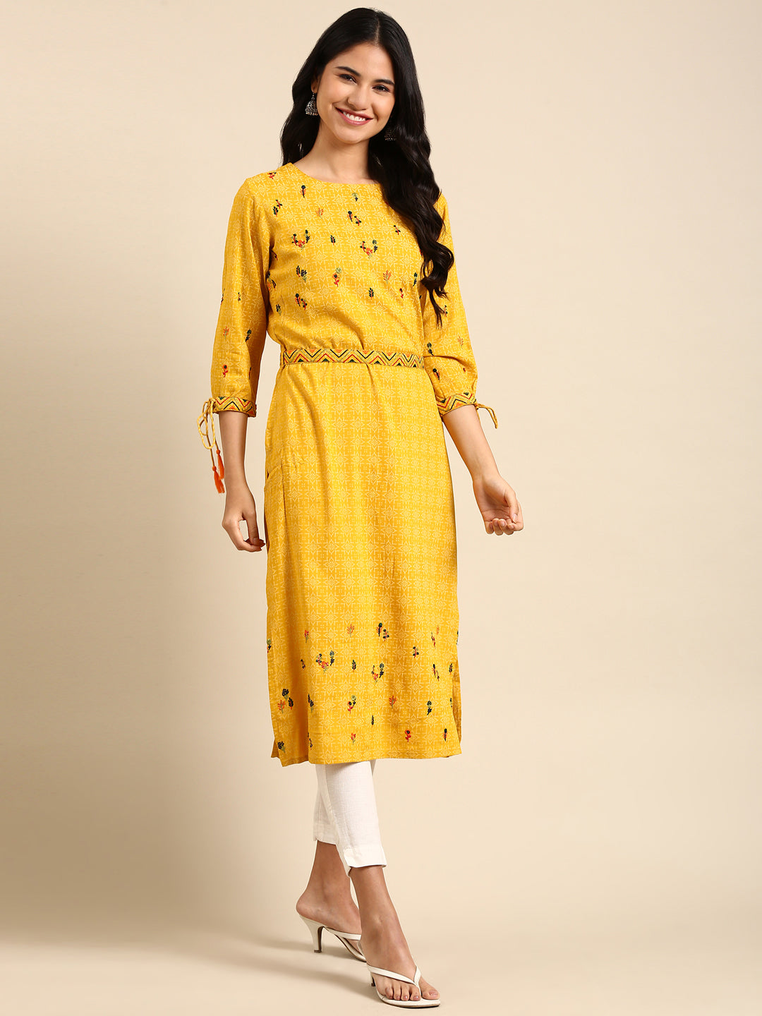 Women's Yellow Printed Straight Kurta