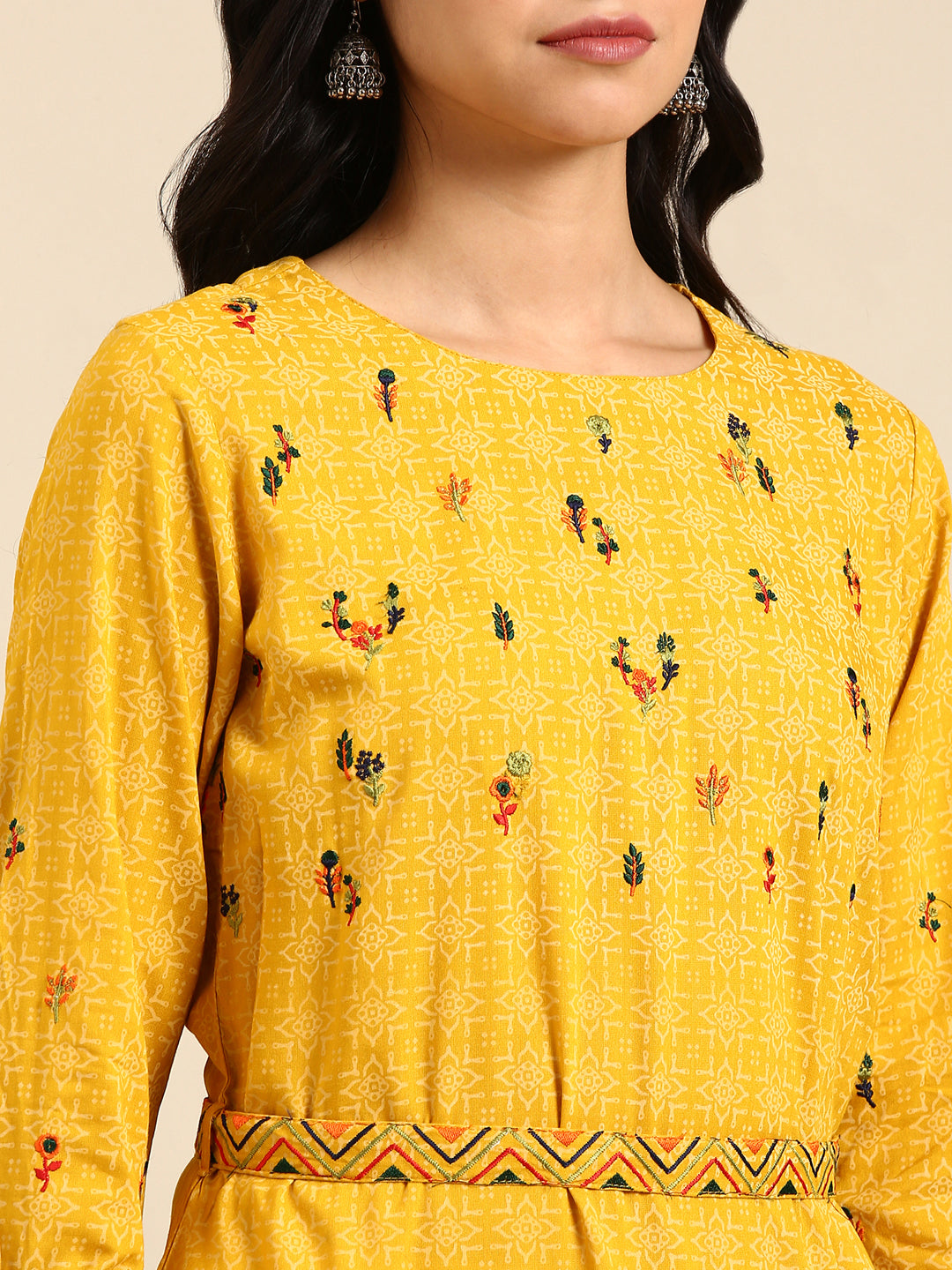 Women's Yellow Printed Straight Kurta