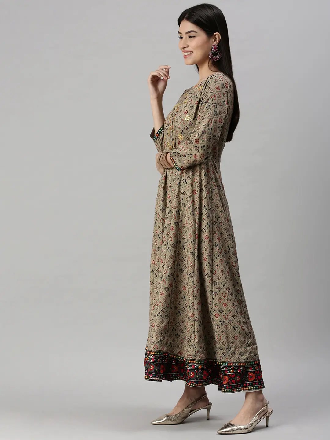 Women's Brown Floral Anarkali Kurta