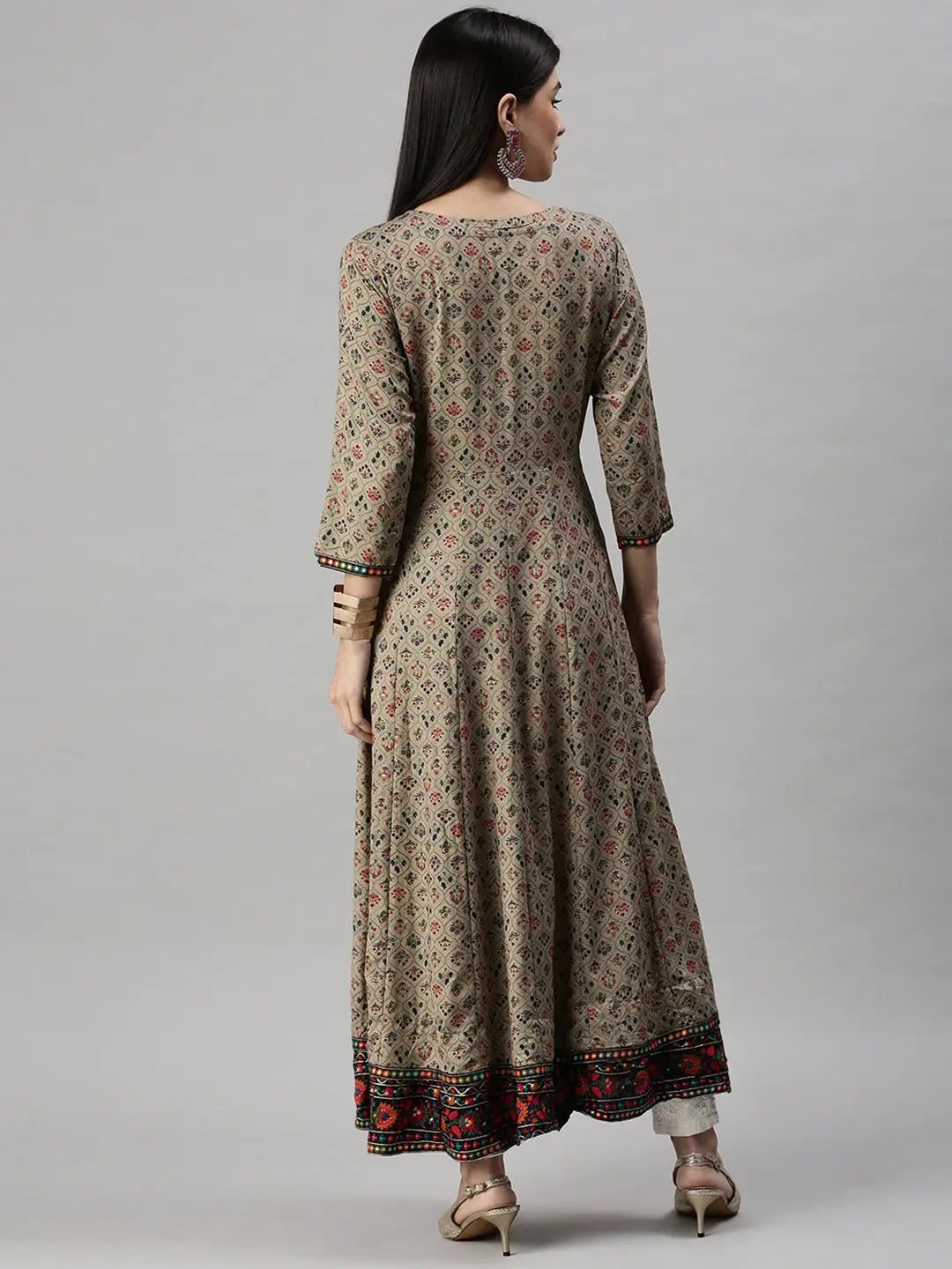 Women's Brown Floral Anarkali Kurta