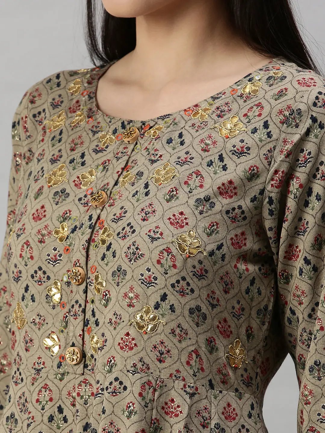 Women's Brown Floral Anarkali Kurta