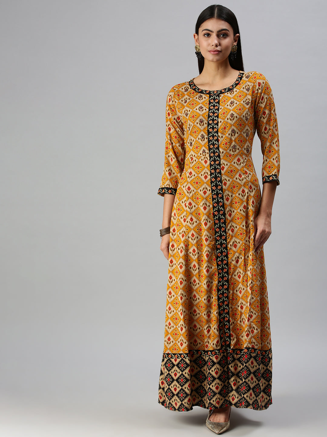 Women's Mustard Printed Anarkali Kurta