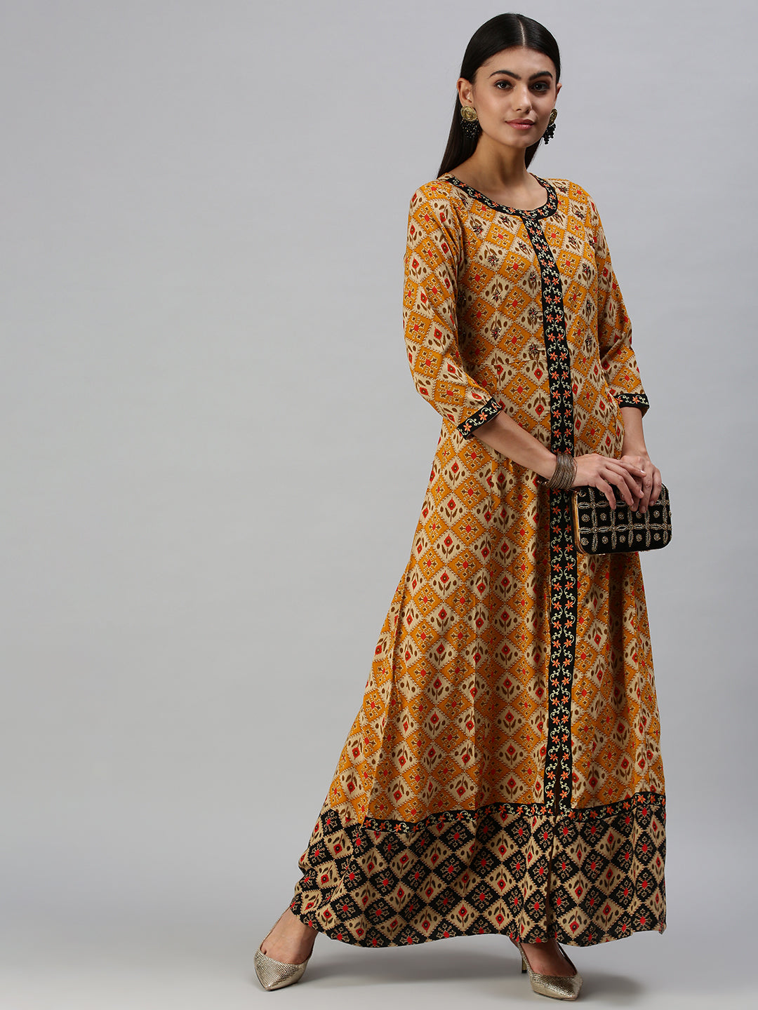 Women's Mustard Printed Anarkali Kurta