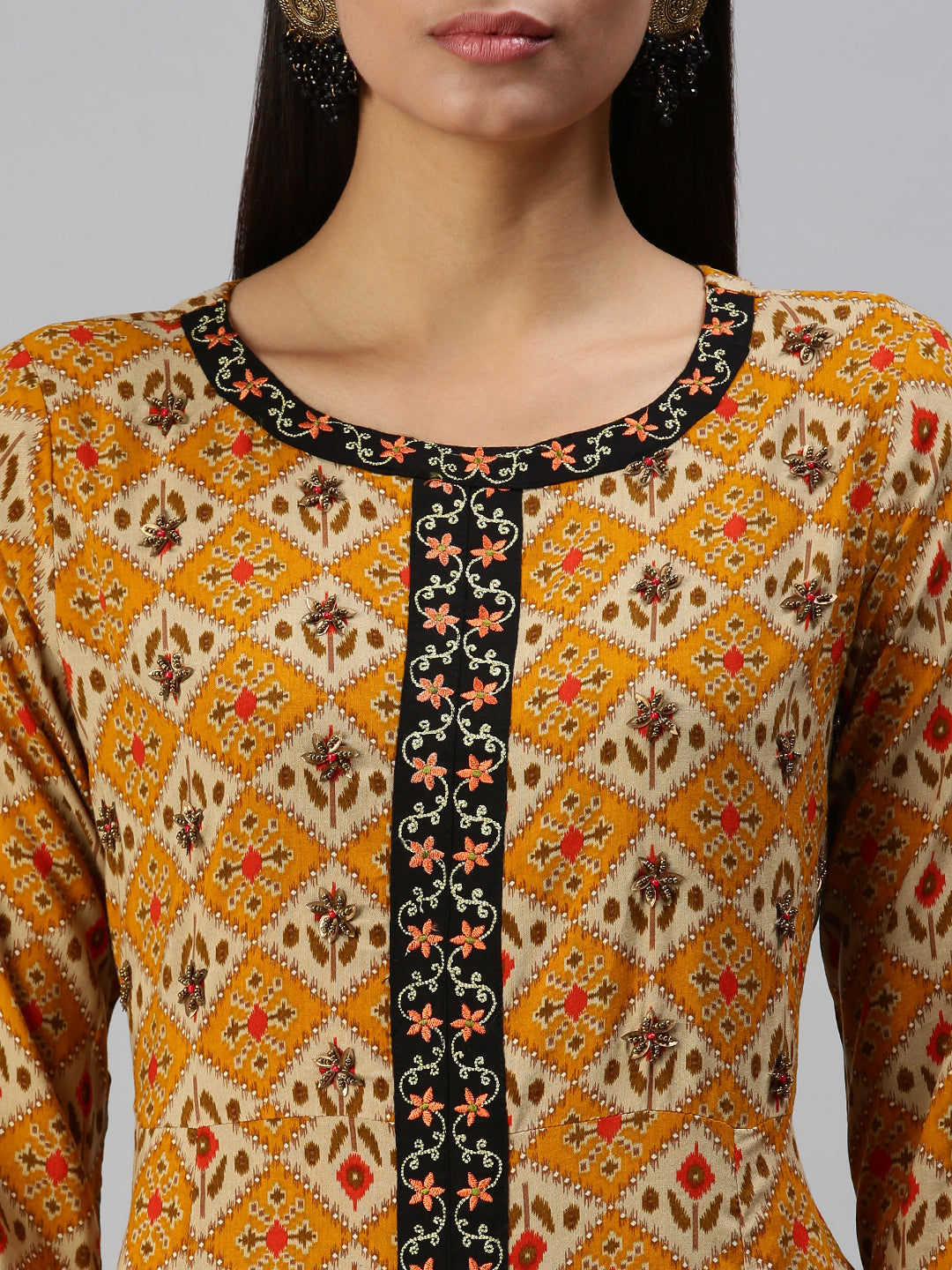 Women's Mustard Printed Anarkali Kurta