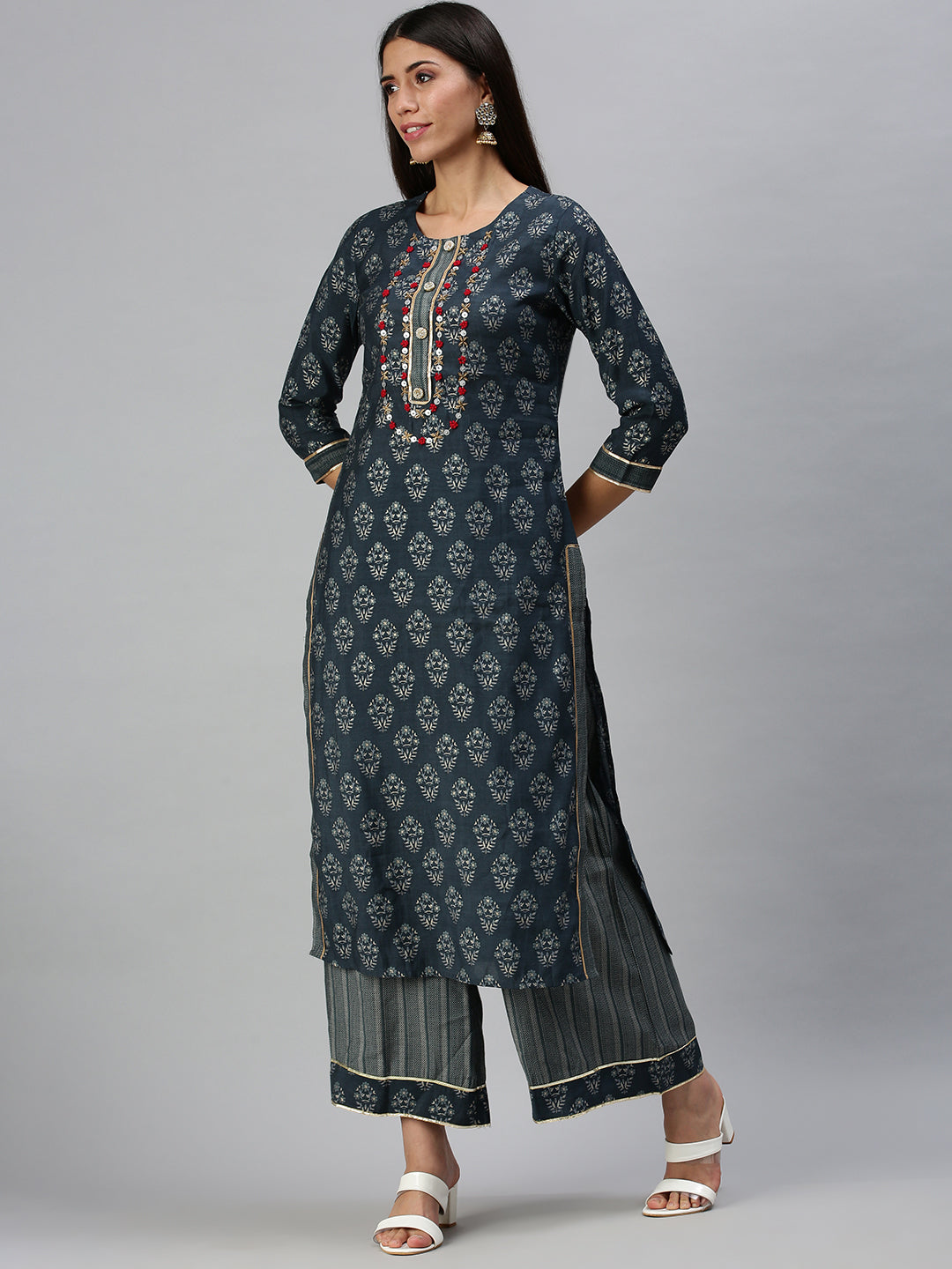 Women's Blue Printed Kurta Sets