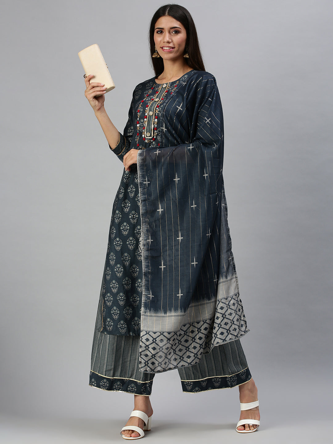 Women's Blue Printed Kurta Sets