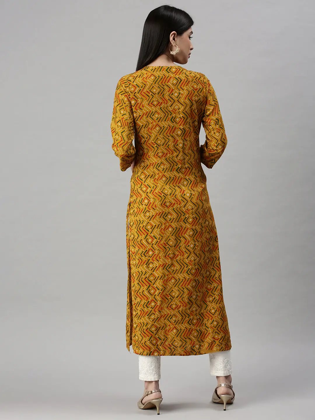 Women's Yellow Printed Straight Kurta