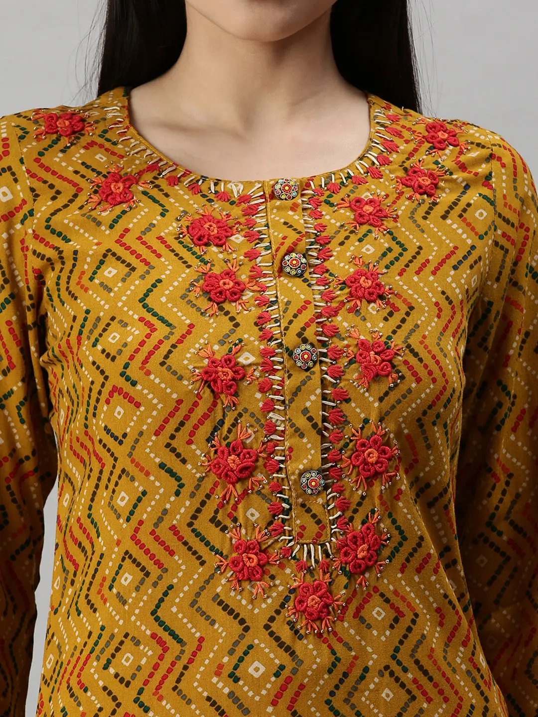 Women's Yellow Printed Straight Kurta