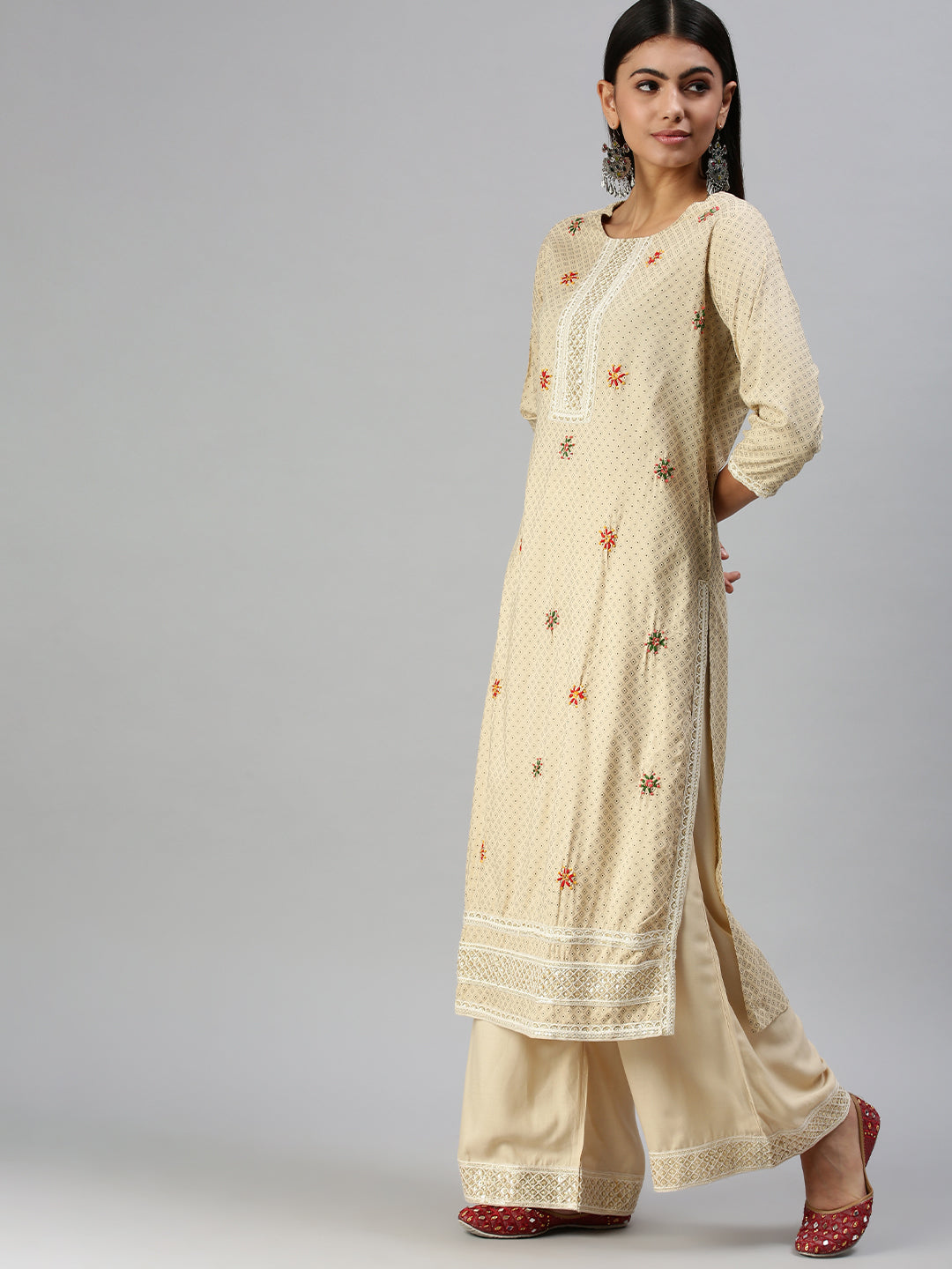 Women's Beige Printed Kurta Sets