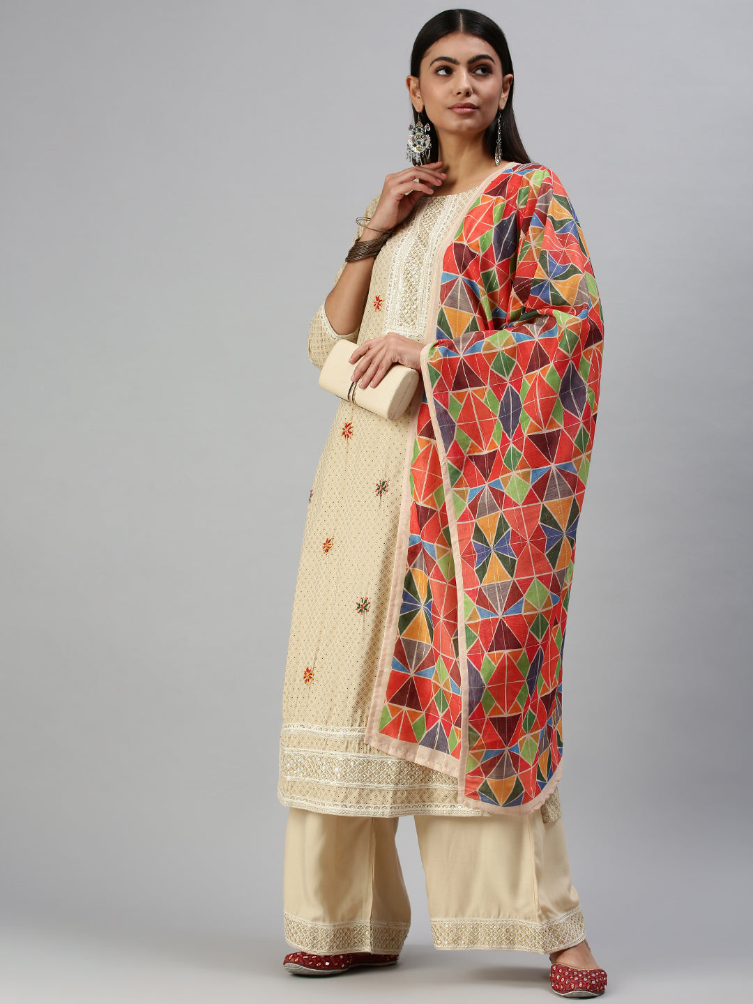 Women's Beige Printed Kurta Sets