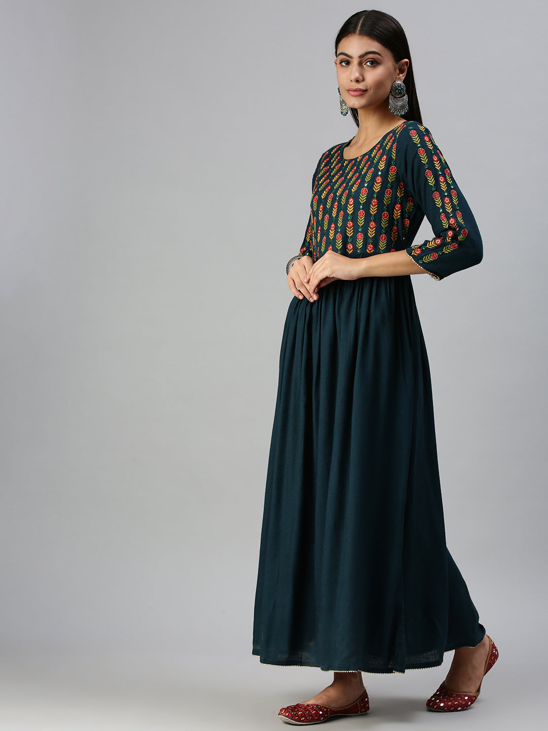 Women's Blue Floral Anarkali Kurta