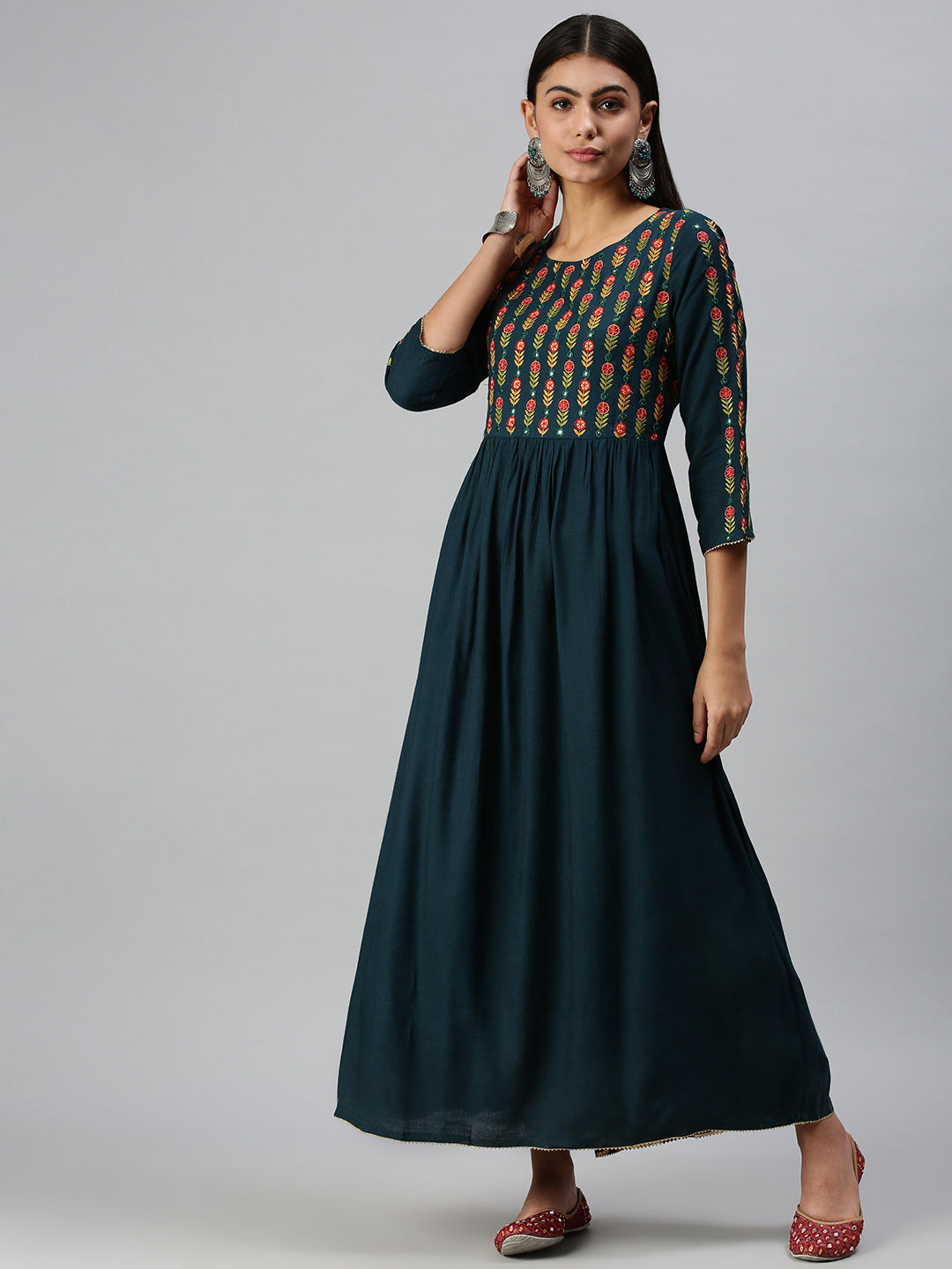 Women's Blue Floral Anarkali Kurta