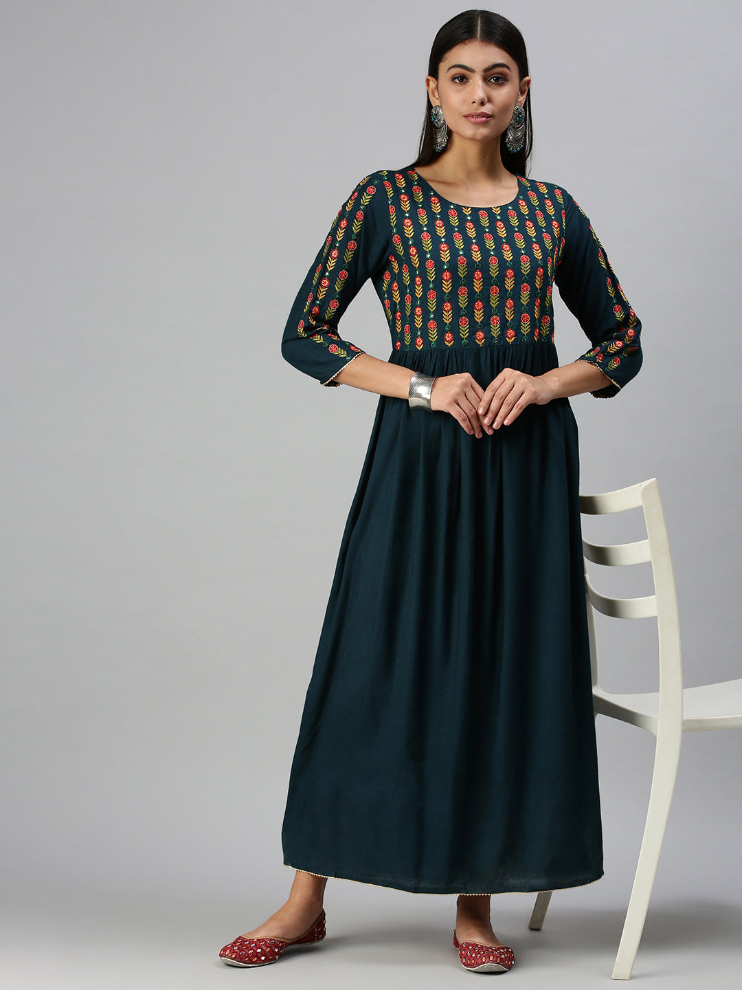 Women's Blue Floral Anarkali Kurta