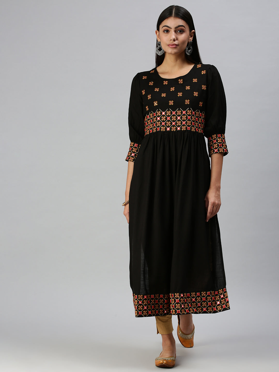 Women's Black Embroidered Anarkali Kurta