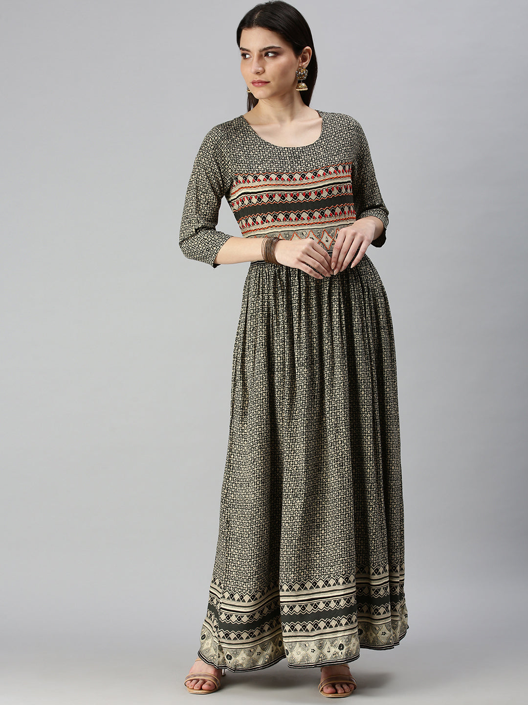 Women's Olive Printed Anarkali Kurta