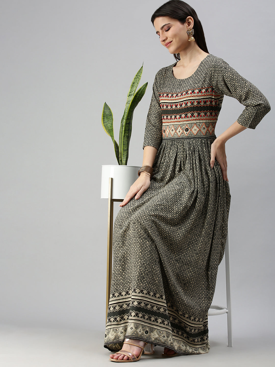 Women's Olive Printed Anarkali Kurta