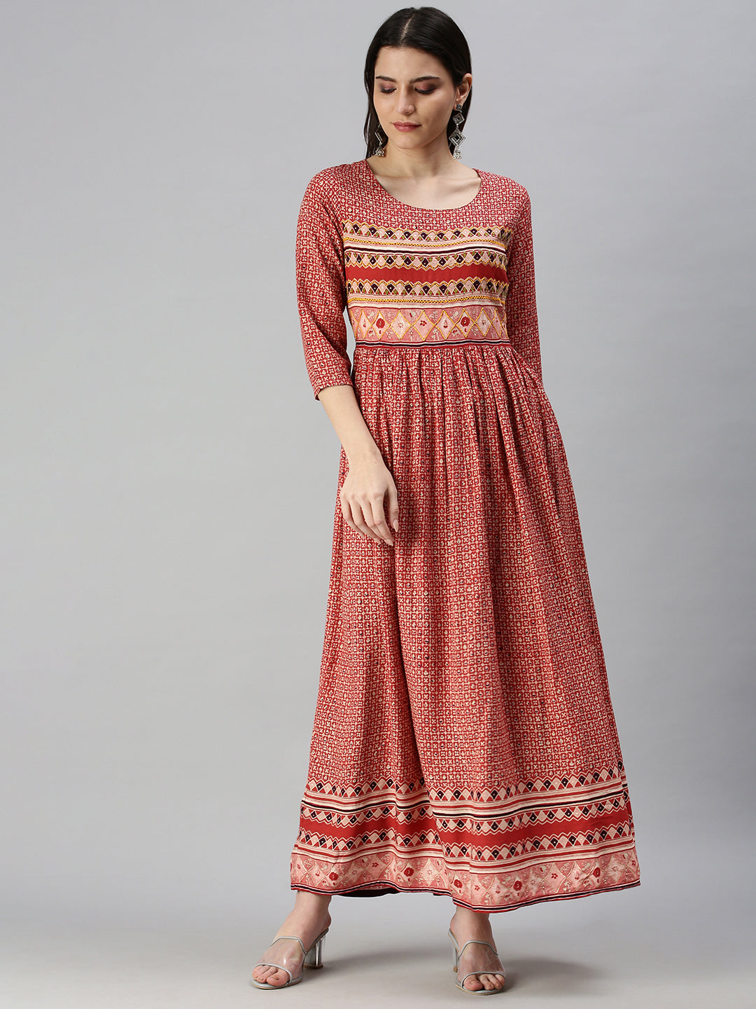 Women's Red Printed Anarkali Kurta