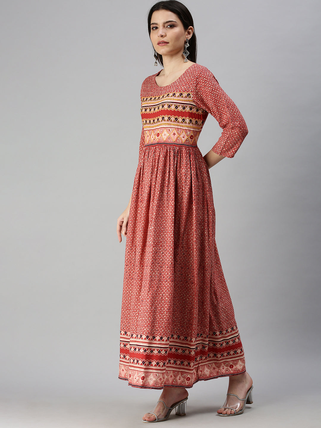 Women's Red Printed Anarkali Kurta