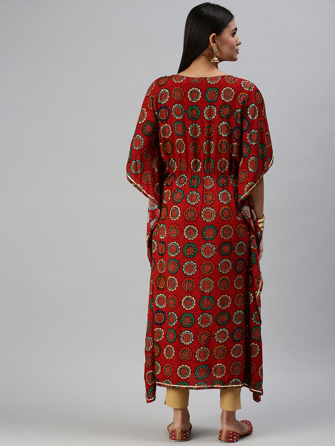 Women's Red Printed Kaftan Kurta