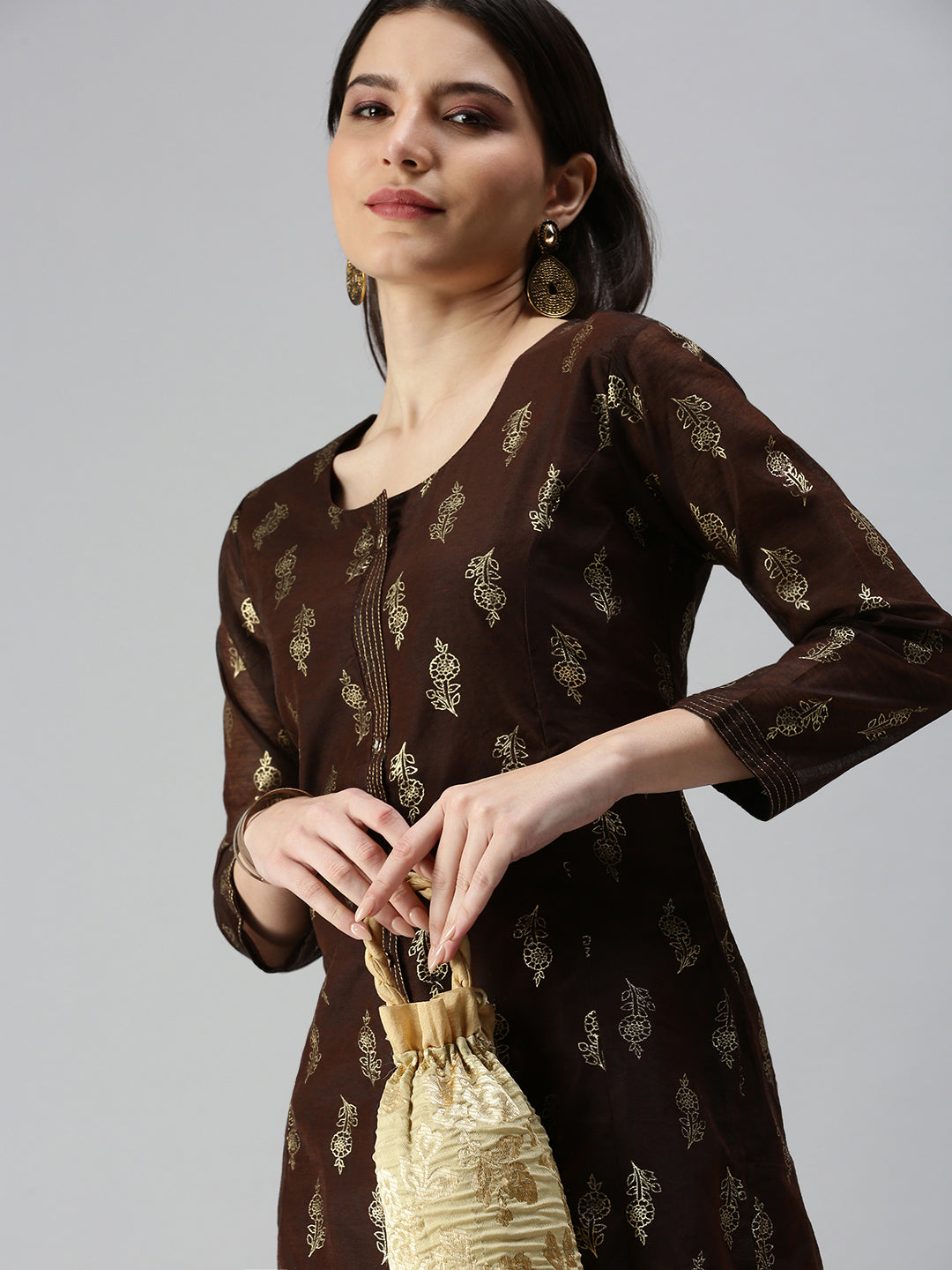 Women's Brown Printed Straight Kurta