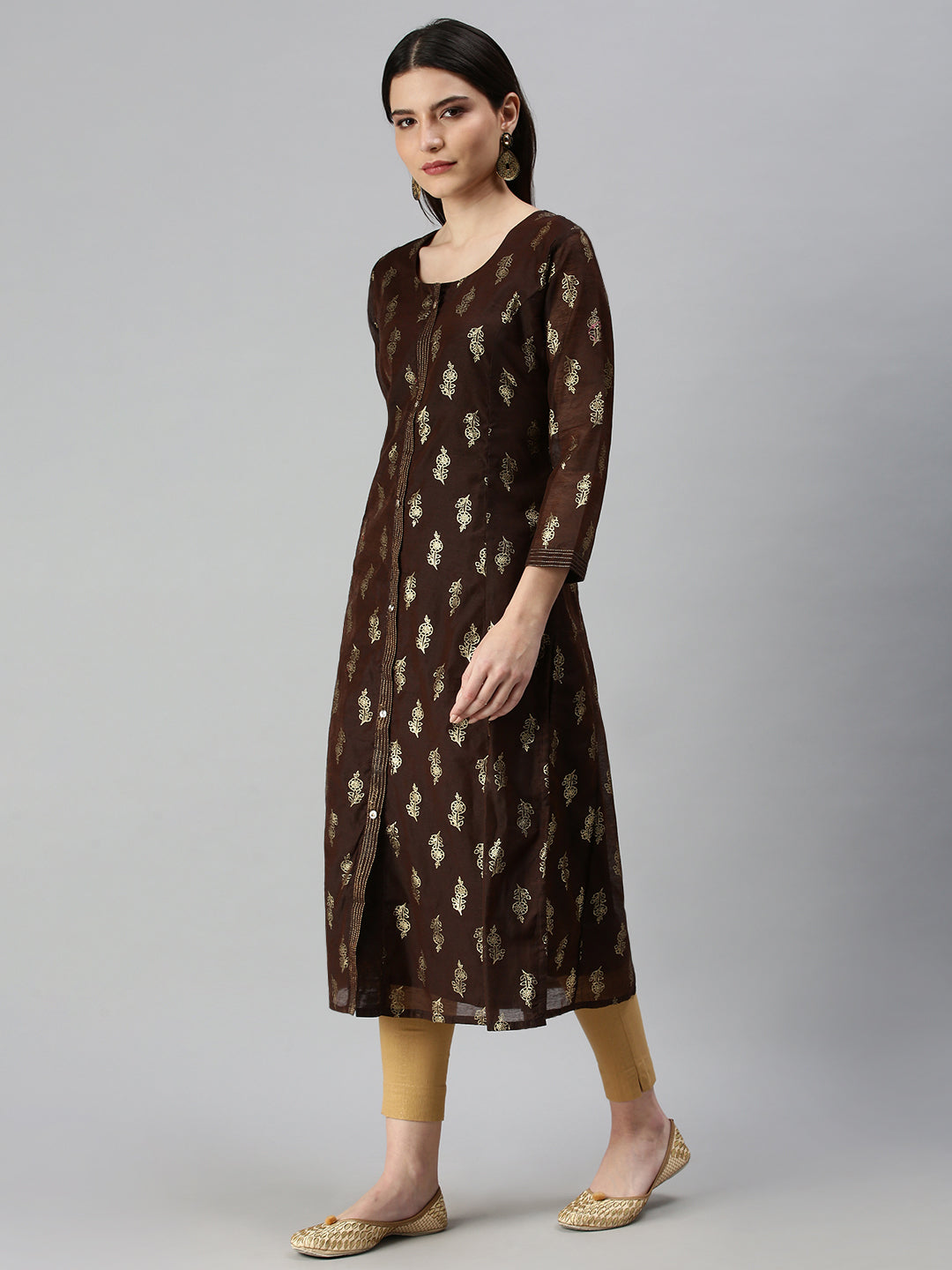 Women's Brown Printed Straight Kurta