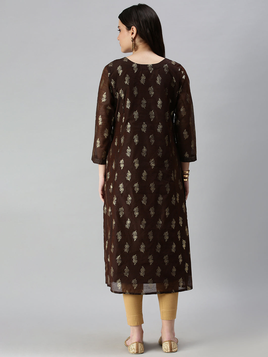 Women's Brown Printed Straight Kurta