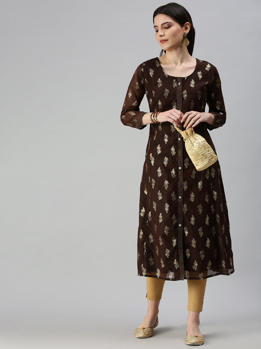 Women's Brown Printed Straight Kurta